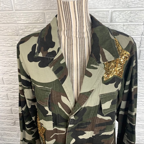 Ellison Glam Fighter Camouflage Jacket Gold Stars - Picture 2 of 7